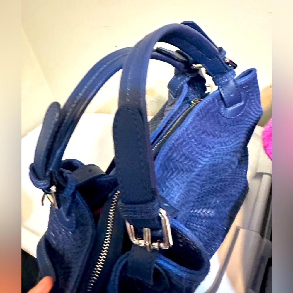 Blue leather bag made in italy